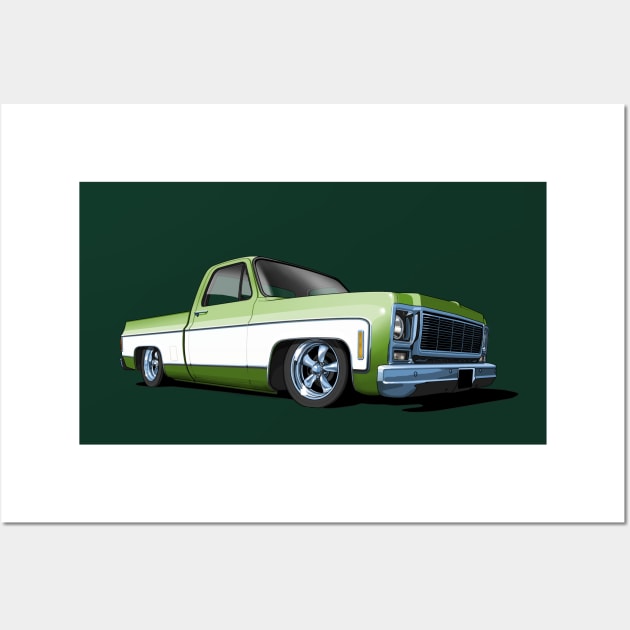 1980 Chevrolet C10 pickup in green and white Wall Art by candcretro